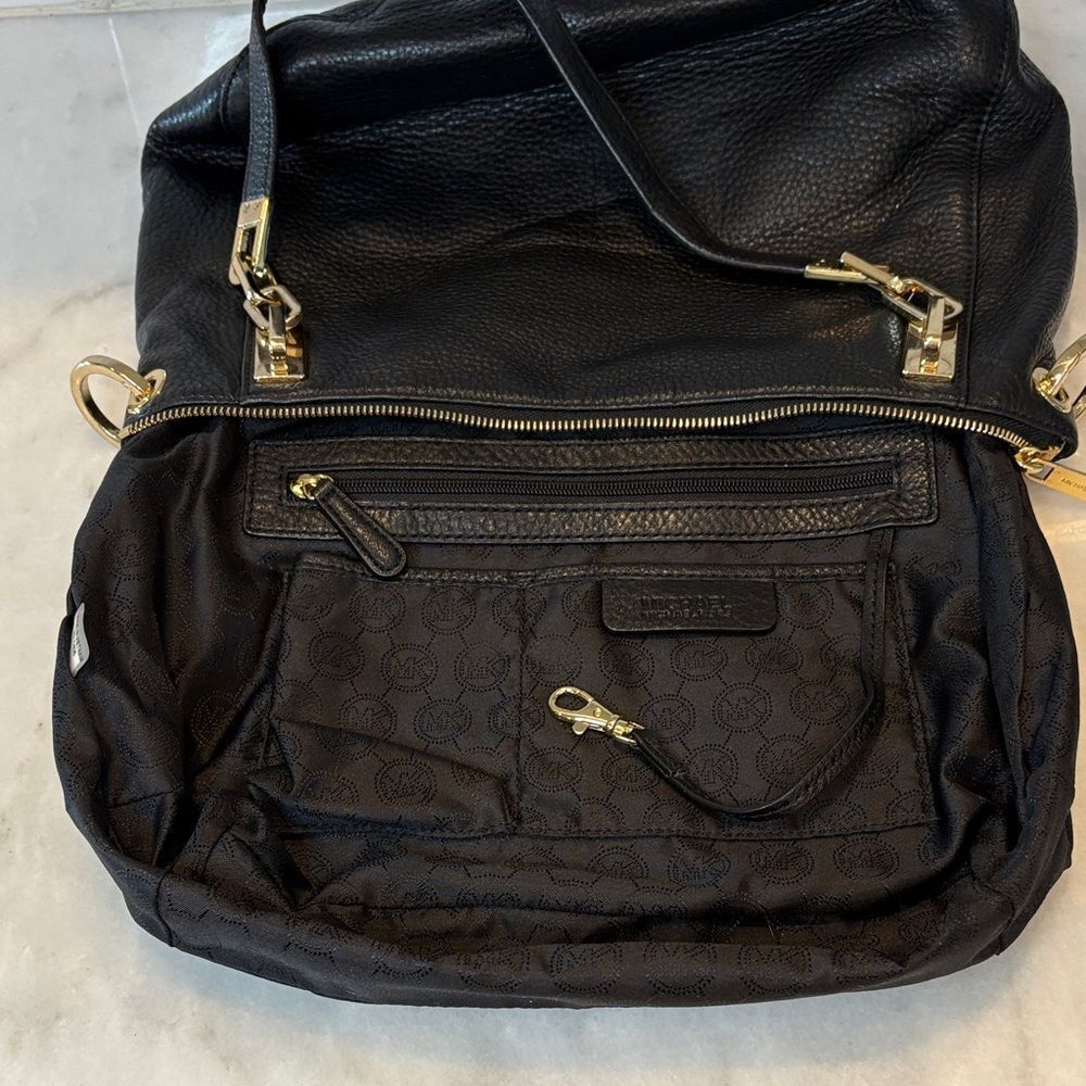 Michael Kors Black Pebbled Leather Shoulder Bag with Gold Hardware - Picture 11 of 16